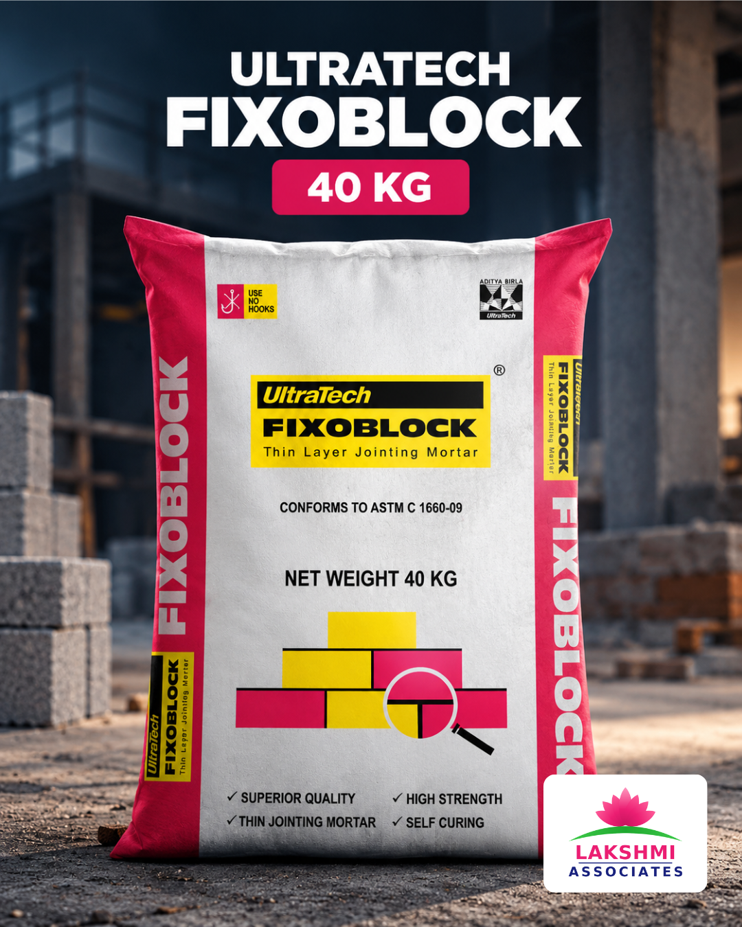 Ultratech FIXOBLOCK Thin Layer Jointing Mortar 40 Kg Bag