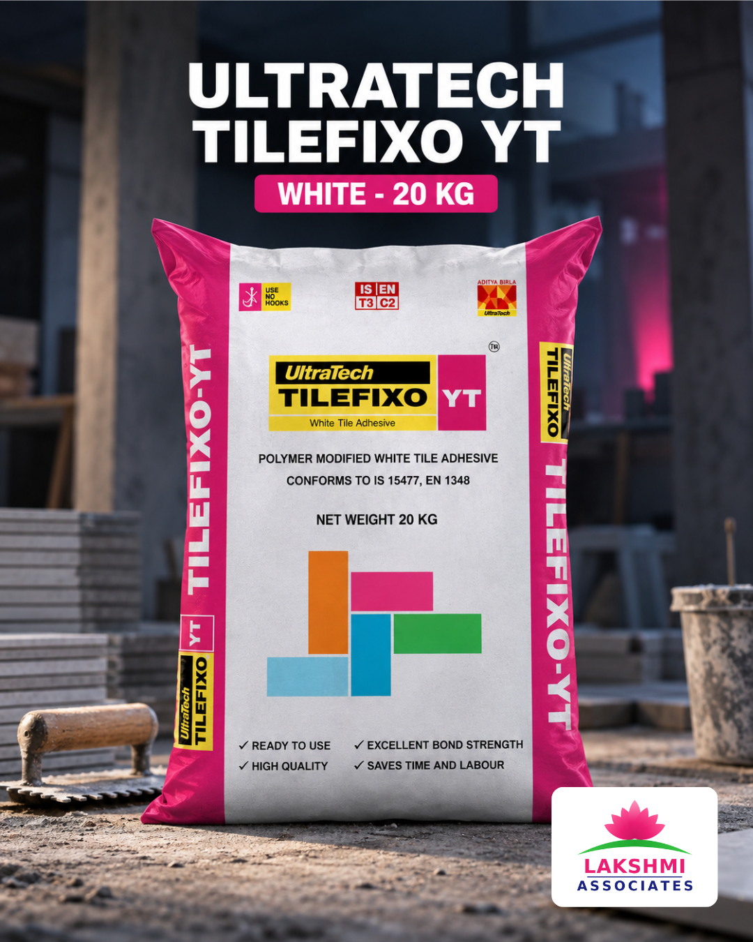 UltraTech TILEFIXO YT White Tile Adhesive 20 Kg Bag