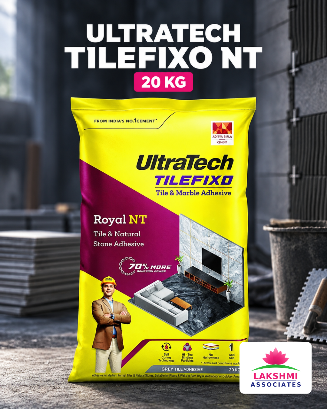 UltraTech TILEFIXO NT Grey Tile Adhesive 20 Kg Bag